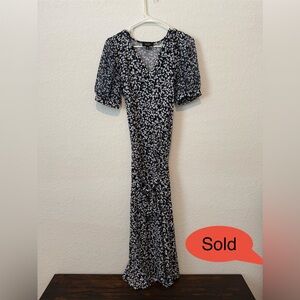 MSK Navy and White Floral Midi Dress